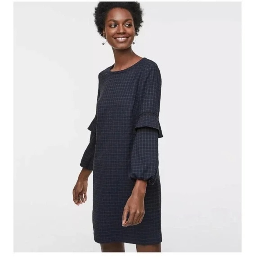 LOFT Plaid Flounce Dress, Size 14